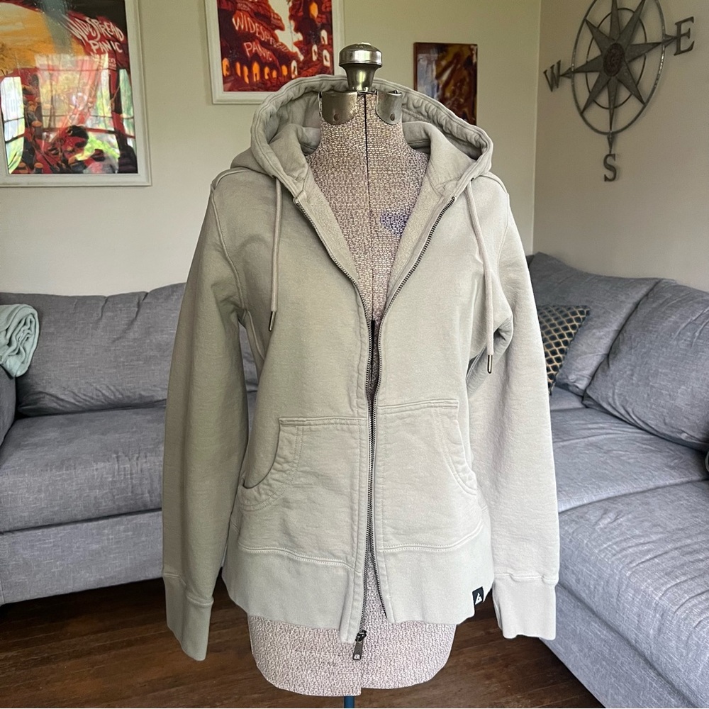 AMERICAN GIANT - WOMENS - ZIP HOODIE - TAN - HEAVY - LARGE - FORM FITTING